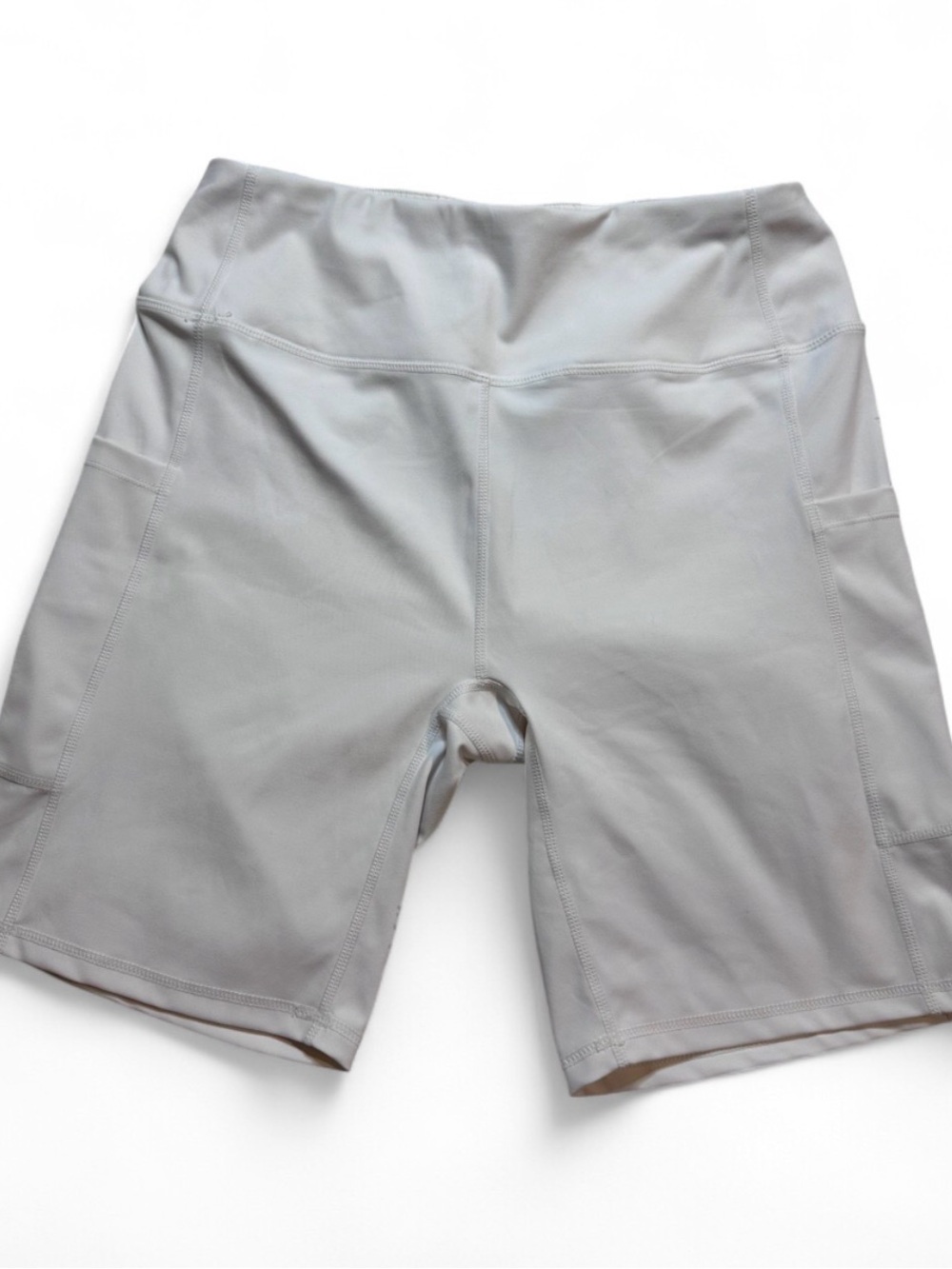 Women's High-Waist White Cream Bike Shorts with Pockets